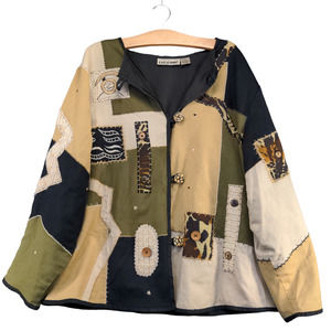 Liz & Me Women's Jacket Multicolor 3X Cotton Rayon Flax Blend Boho Patchwork